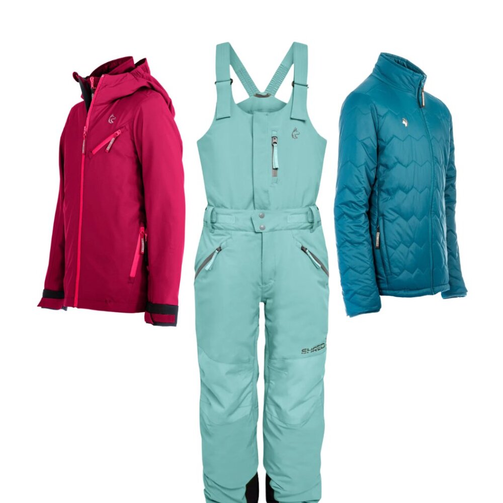 Akova Shred Dog Ski Snow Shell Jacket, Insulator and Bib Pants 3-6 year olds
